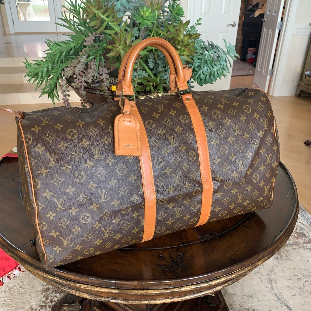 Louis Vuitton Monogram Canvas Travel Duffel with Tan Leather Trim